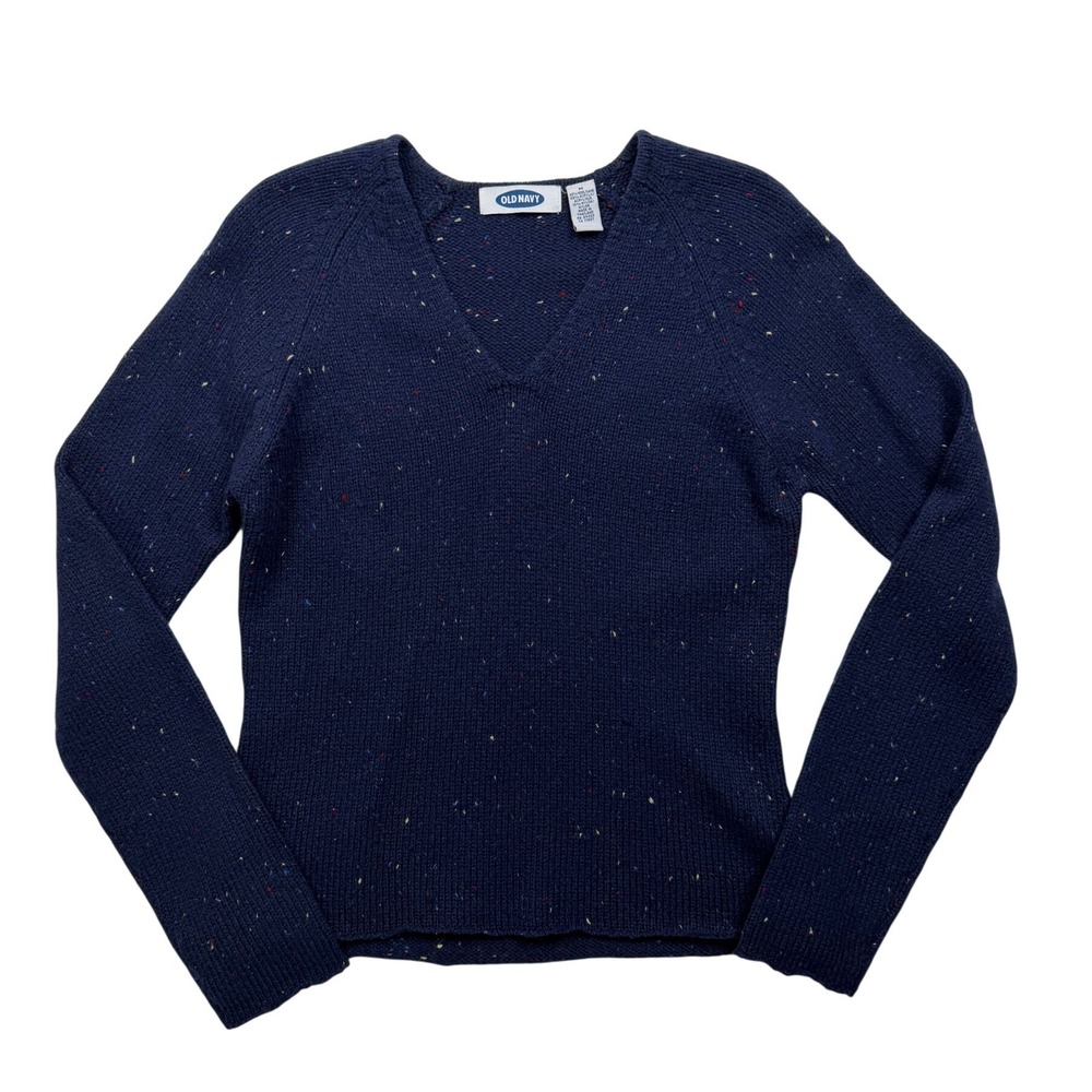 Vintage Old Navy Navy Wool Blend Flecked V Neck Sweater Medium